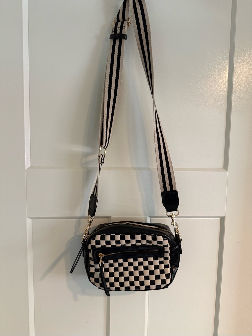 Black & White Woven Crossbody Bag